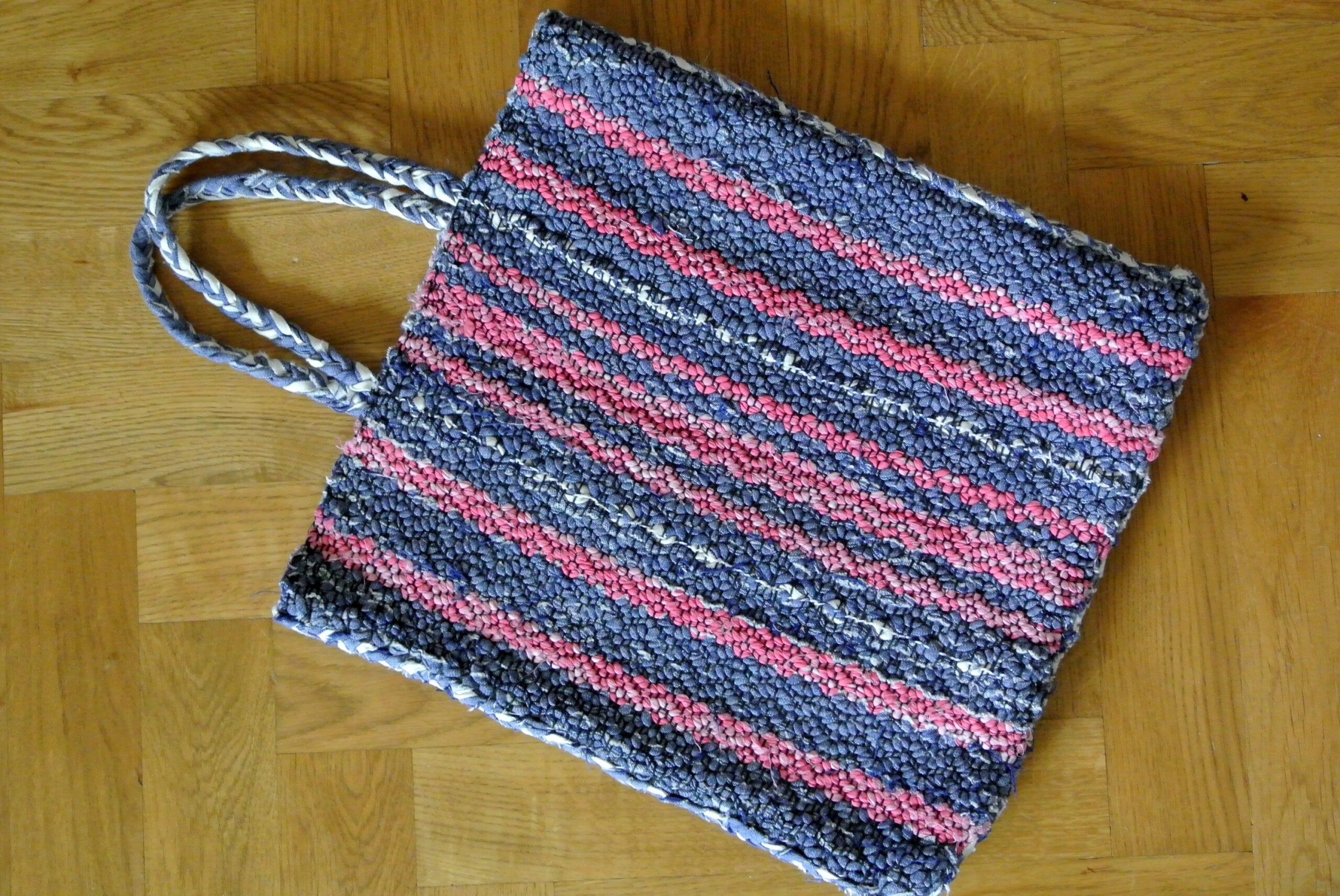 Colorful Striped Rag Rug Bag