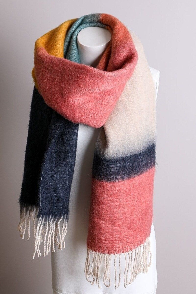 Dip-Dye Plaid Scarf For Winter