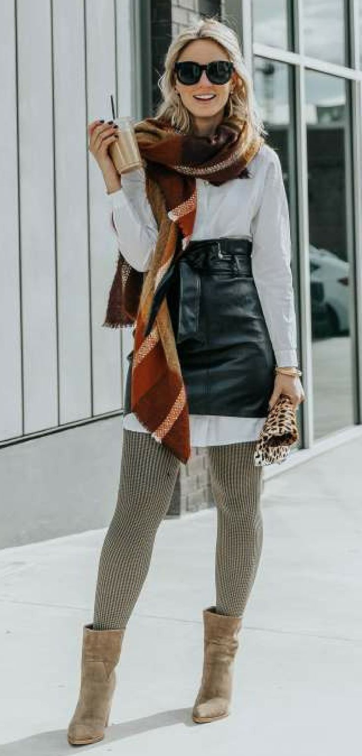 Leather Skirt Fall Outfits