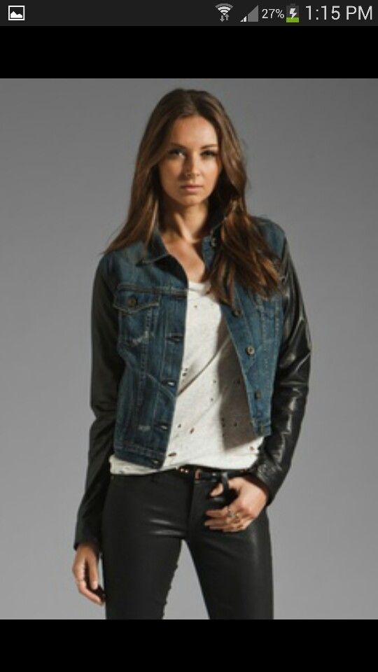 Leather Sleeved Denim Jacket