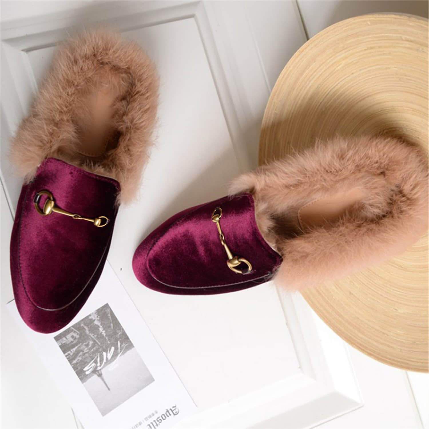 Gucci Inspired Fur Slip-Ons