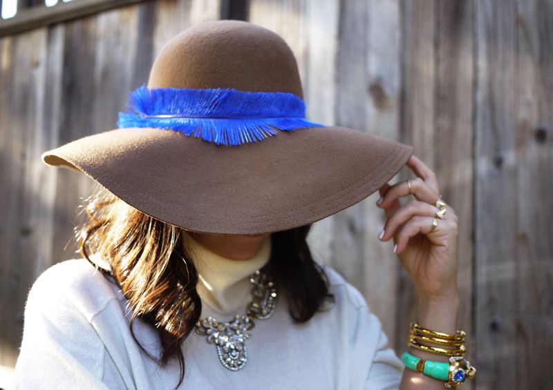 Feather Trimmed Floppy Hat