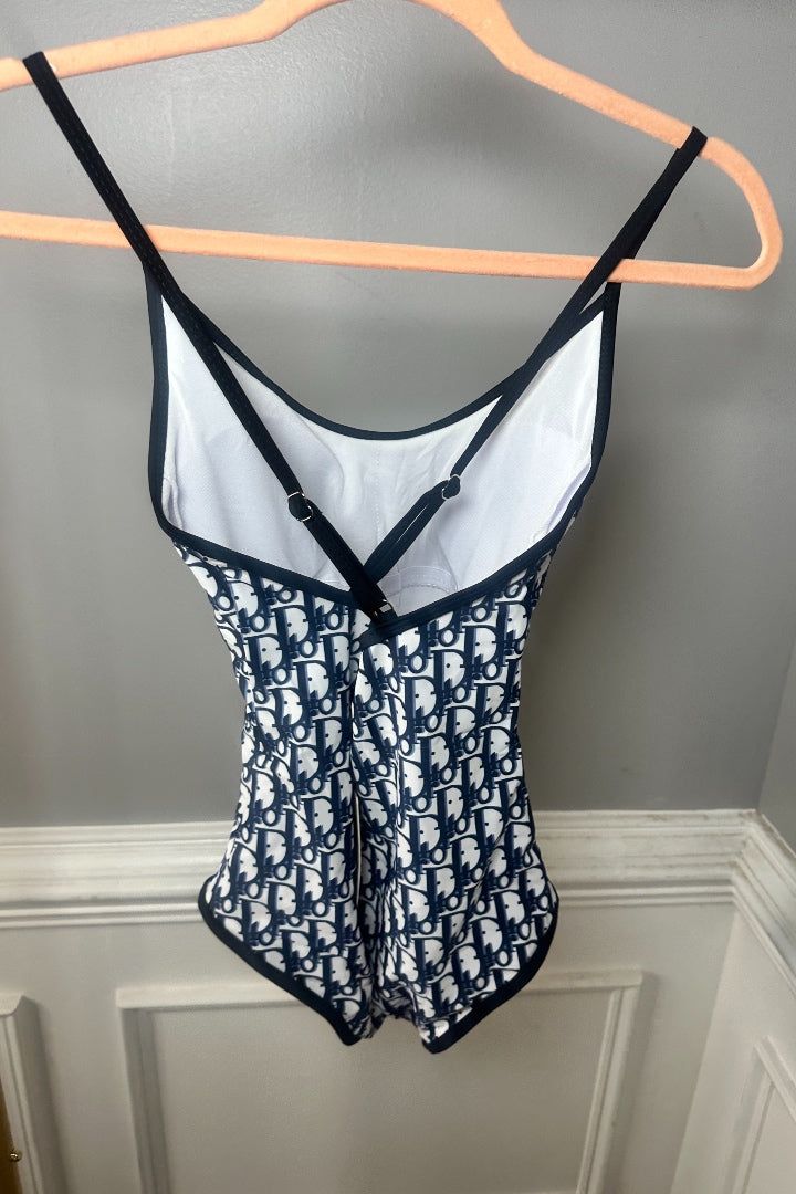 Navy And White One-Piece
  Swimsuit