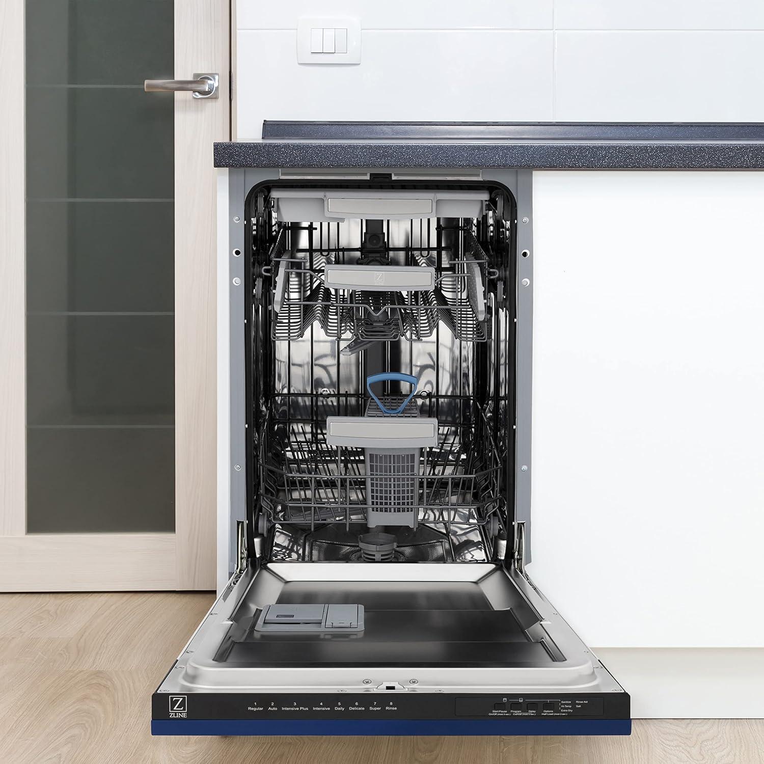 Why We Love the ZLINE Tallac Dishwasher's Sleek Blue gloss Design