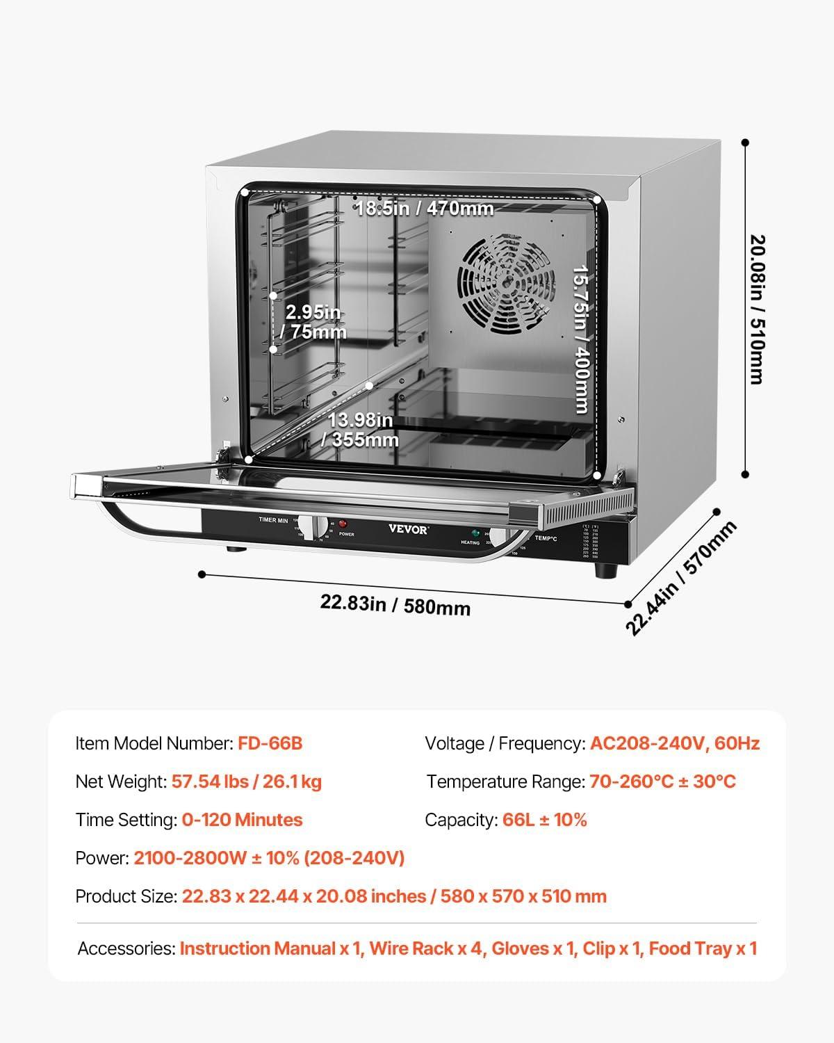 VEVOR 66L 4-Tier Countertop Oven — what you'll notice